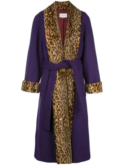 Shop Gucci Leopard Print Trimmed Belted Coat In Purple