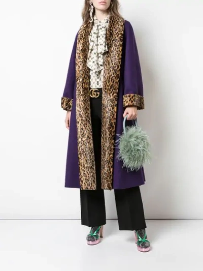 Shop Gucci Leopard Print Trimmed Belted Coat In Purple