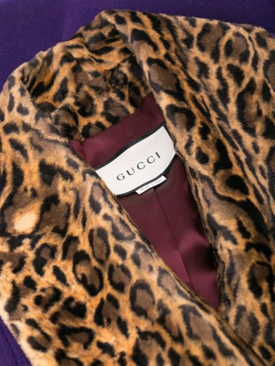 Shop Gucci Leopard Print Trimmed Belted Coat In Purple