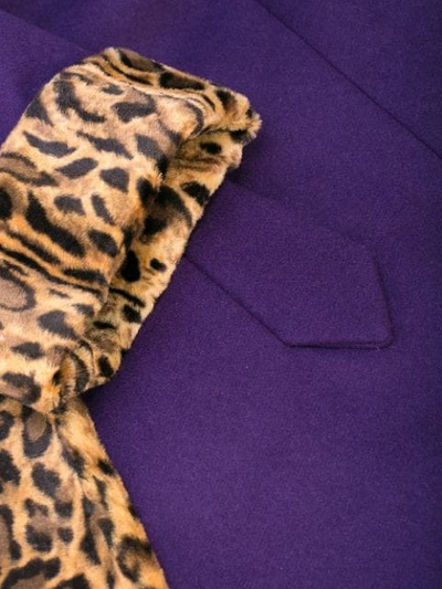 Shop Gucci Leopard Print Trimmed Belted Coat In Purple