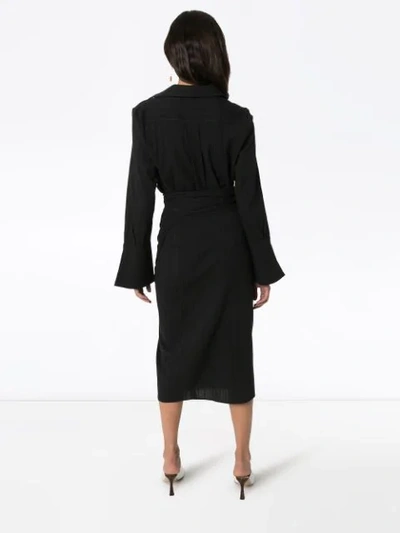 Shop Usisi Margherita Pinstriped Wrap Midi Dress In Black