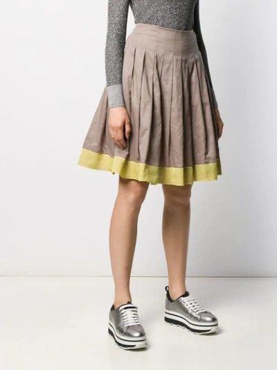 Pre-owned Prada Contrast Pleated Skirt In Brown