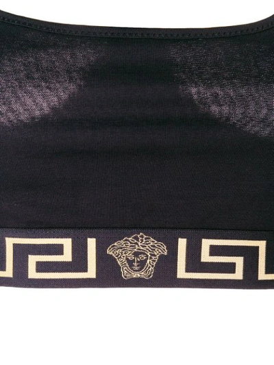 Shop Versace Greek Key Logo Trim Sports Bra In Black