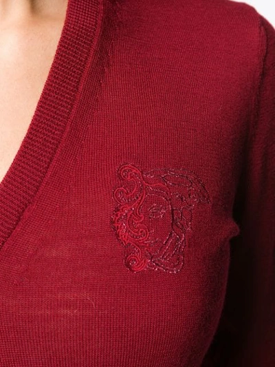 Shop Versace Embroidered Logo Jumper In Red