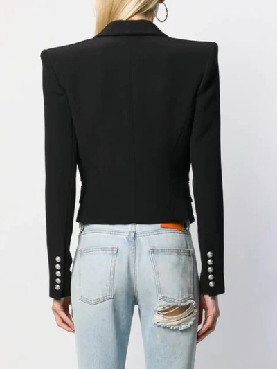 Shop Balmain Double-breasted Cropped Blazer In Black