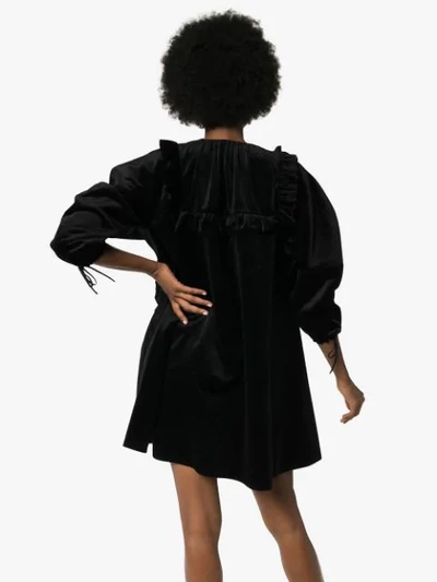 Shop Shushu-tong Pouf-sleeve Velvet Mini Dress In Black