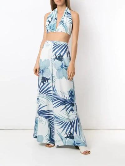 Shop Osklen Hibisco Print Palazzo Trousers In Blue