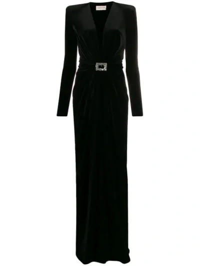 Shop Alexandre Vauthier Jewelled-buckle Velvet Gown In Black