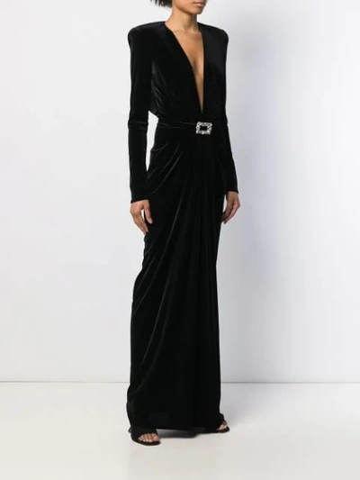 Shop Alexandre Vauthier Jewelled-buckle Velvet Gown In Black