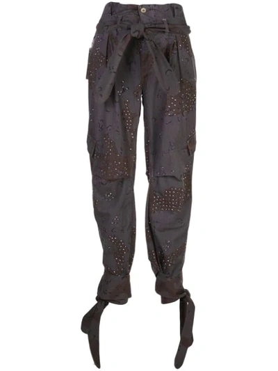 Shop Attico Crystal-embellished Tapered Trousers In Grey