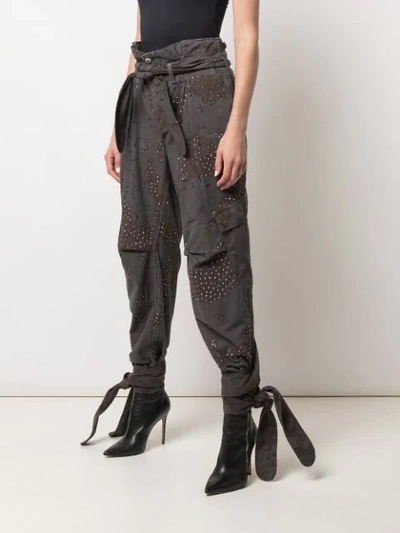 Shop Attico Crystal-embellished Tapered Trousers In Grey