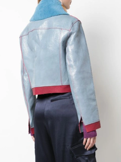 Shop Sies Marjan Gabbie Buckled Shearling Collar Jacket In Light Blue/dark Red