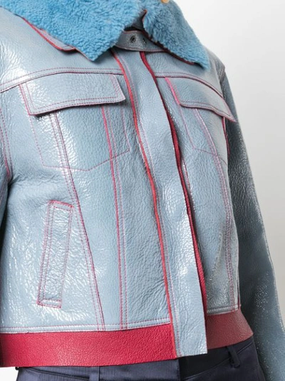 Shop Sies Marjan Gabbie Buckled Shearling Collar Jacket In Light Blue/dark Red