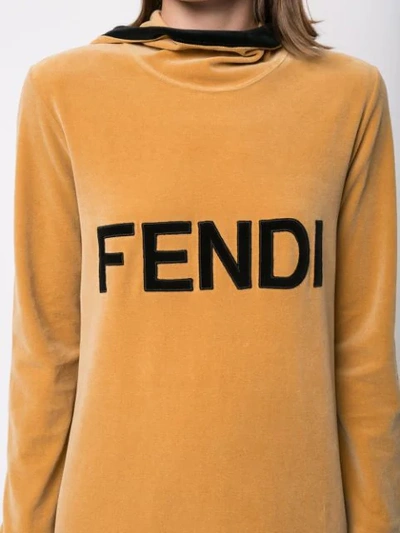 Pre-owned Fendi Velvet Logo Midi Dress In Brown