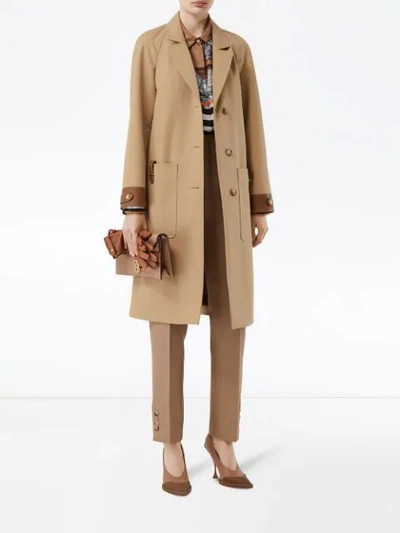 Shop Burberry Leather-trimmed Coat In Neutrals