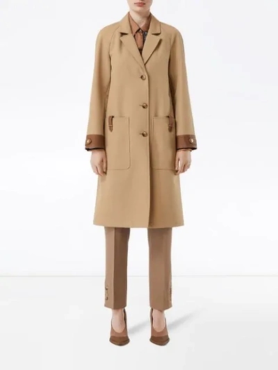 Shop Burberry Leather-trimmed Coat In Neutrals