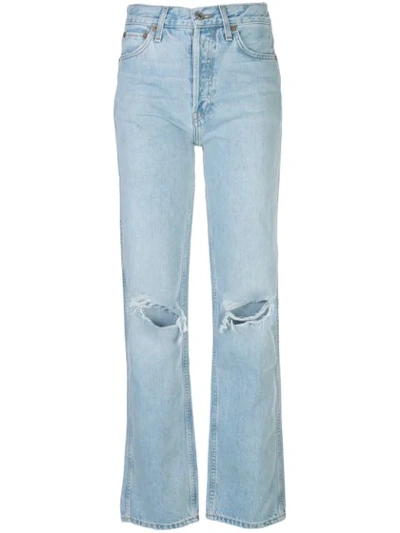 Shop Re/done High-rise Distressed Straight Leg Jeans In Blue