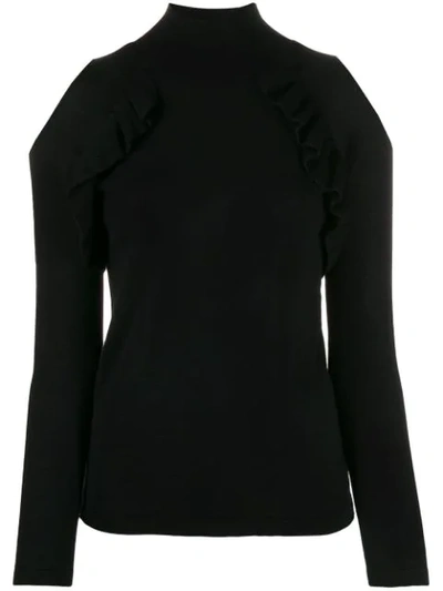 Shop Chiara Bertani Cold-shoulder Frilled Top In Black