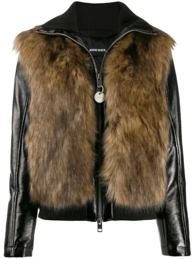 Shop Diesel Faux-fur Detail Jacket In 9xx Neutral/black