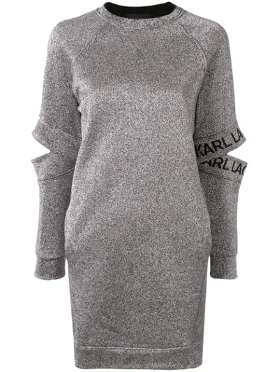 Shop Karl Lagerfeld Cut-out Sleeve Dress In Silver