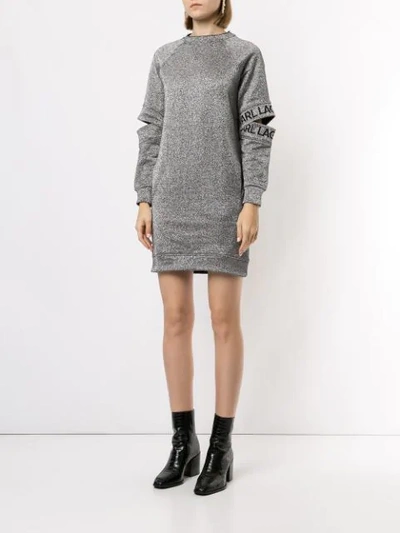 Shop Karl Lagerfeld Cut-out Sleeve Dress In Silver