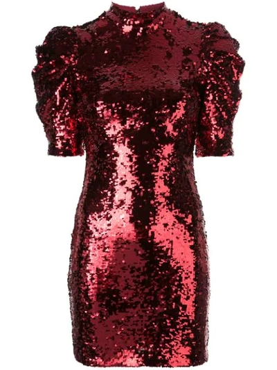 Alice And Olivia Brenna Sequin Fitted Puff Sleeve Dress In Bordeaux |  ModeSens