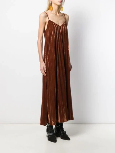 Shop Mes Demoiselles Pleated Velvet Maxi Dress In Brown