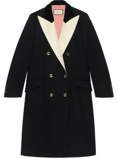 Shop Gucci Double-breasted Tuxedo Coat In Black
