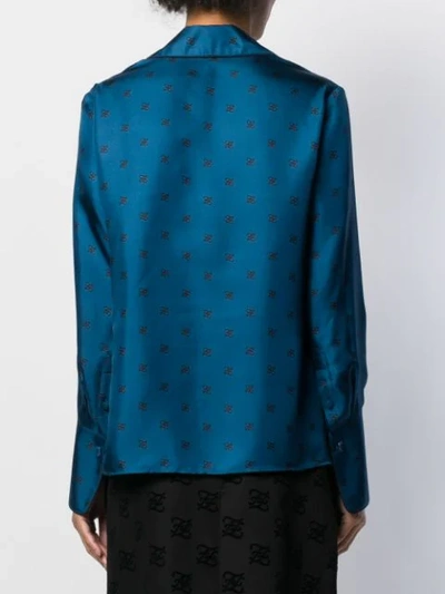 Shop Fendi Karligraphy Motif Printed Silk Shirt In Blue