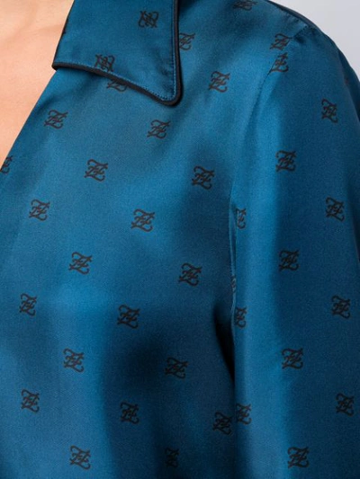 Shop Fendi Karligraphy Motif Printed Silk Shirt In Blue
