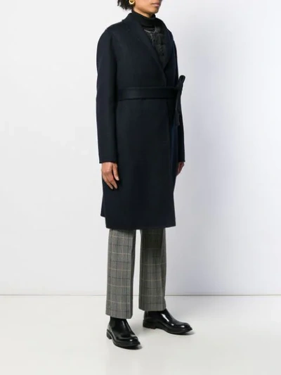 Shop Fabiana Filippi Belted Fine Knit Coat In Blue