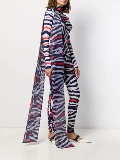 Shop Atu Body Couture Zebra Print Jumpsuit In Blue