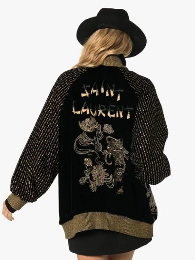 Shop Saint Laurent Bead-embellished Bomber Jacket In Black