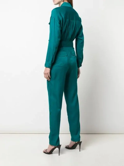 Shop Milly Belted Waist Jumpsuit In Green