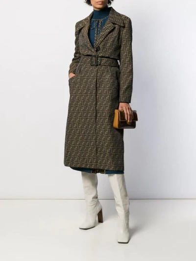 Shop Fendi Belted Ff Motif Trench Coat In Brown