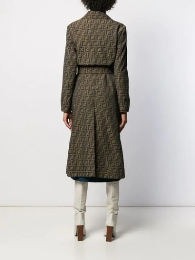 Shop Fendi Belted Ff Motif Trench Coat In Brown