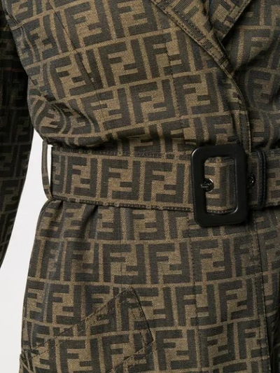 Shop Fendi Belted Ff Motif Trench Coat In Brown
