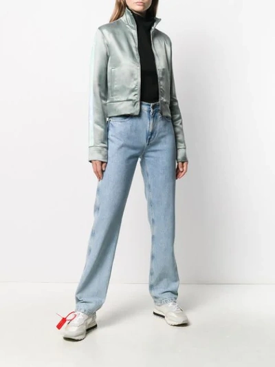 Shop Off-white Gradient Stripes Cropped Jacket In Green