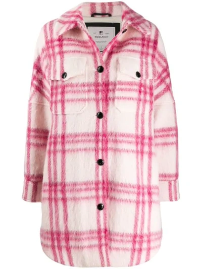 Shop Woolrich Furry Check Shirt Jacket In Pink