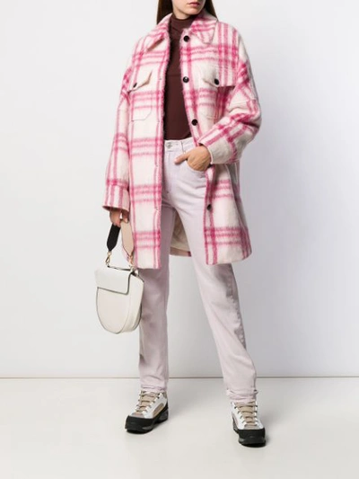 Shop Woolrich Furry Check Shirt Jacket In Pink