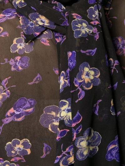 Shop Ganni Floral Print Pussycat Bow Blouse In Black