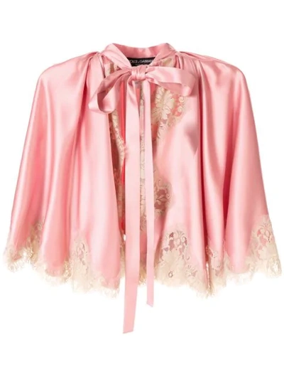 Shop Dolce & Gabbana Lace Detail Tie Neck Jacket In Pink