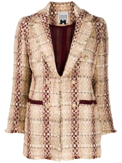 Shop Edward Achour Paris Bouclé Embroidered Tweed Blazer In T205 Bordeaux