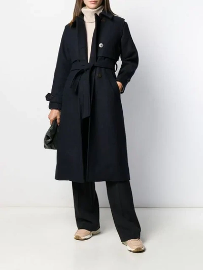 Shop Les Coyotes De Paris Celeste Belted Trench Coat In Blue