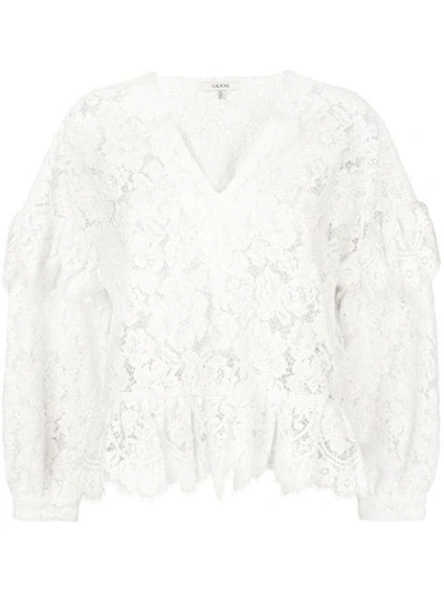 Shop Ganni Jerome Lace Blouse - White