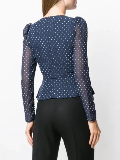 Shop Self-portrait Polka Dot Peplum Blouse In Blue