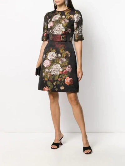 Shop Dolce & Gabbana Floral Embellished Short Dress In Black