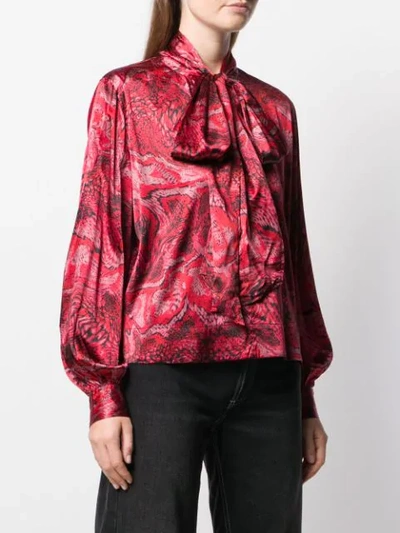 Shop Ganni Tied-neck Blouse In Red