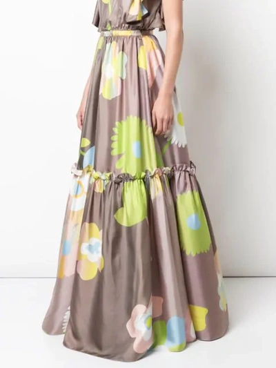 Shop Cynthia Rowley Ashley Pop Floral Long Skirt In Brown