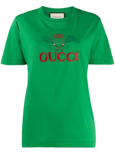 Shop Gucci Tennis Logo T-shirt In Green